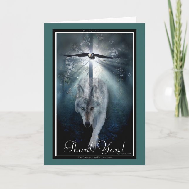 Wolf & Eagle Wildlife Art Thank You Card (Front)