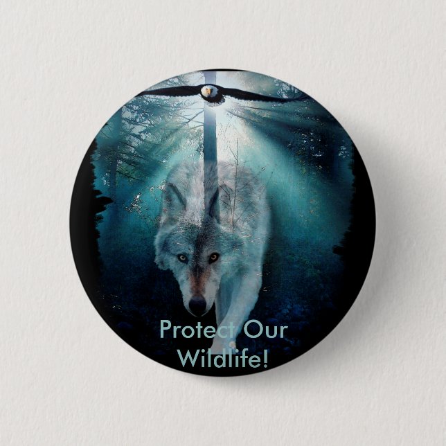 WOLF & EAGLE Wildlife Series Button (Front)