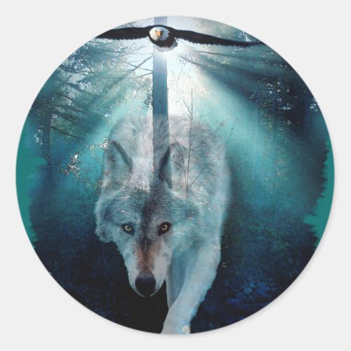 WOLF  EAGLE Wildlife Series Classic Round Sticker