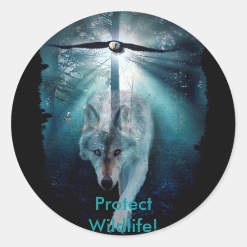 WOLF  EAGLE Wildlife Series Classic Round Sticker