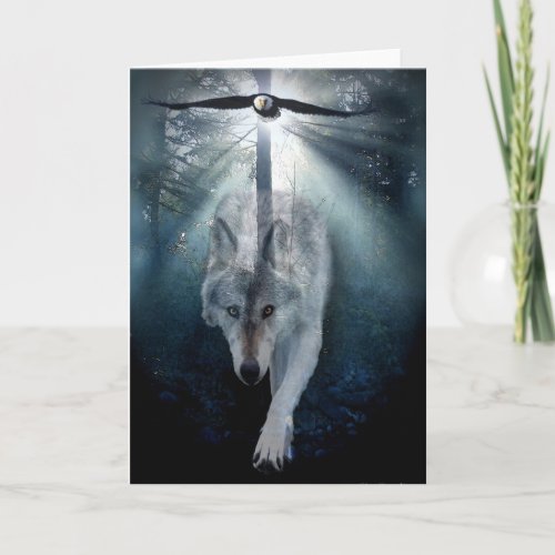 Wolf  Eagle Wildlife Support Blank Greeting_card Holiday Card