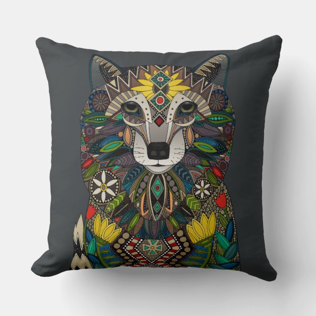 WOLF ebony Throw Pillow (Front)