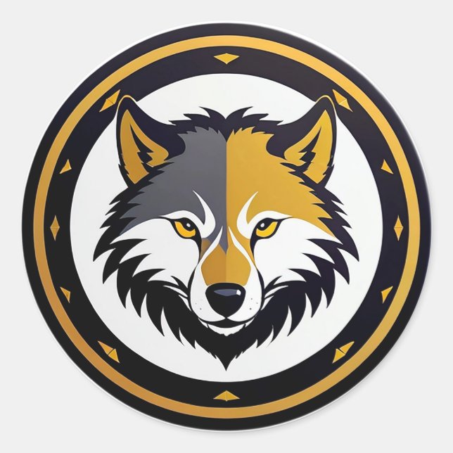 Wolf Emblem Logo With Golden Circle Classic Round Sticker (Front)