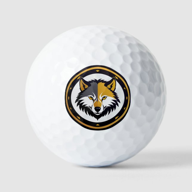 Wolf Emblem Logo With Golden Circle Golf Balls (Front)