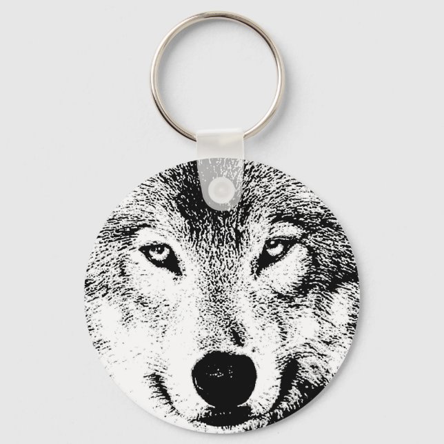 Wolf Eye Black White Creative Ink Artwork Keychain (Front)