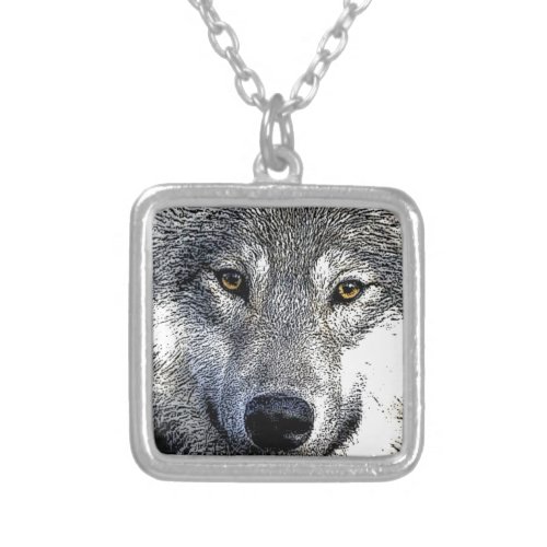 Wolf Eyes Artwork Silver Plated Necklace