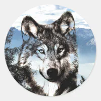 Stunning wolf face photo print accessories therian classic round sticker