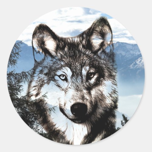 Wolf face classic round sticker