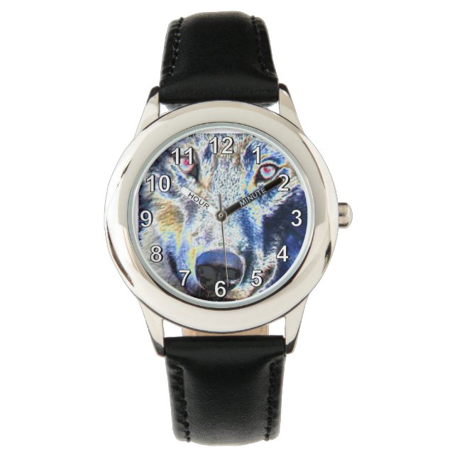 Wolf face colored watch (Front)