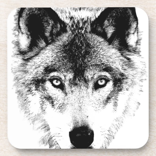 Wolf Face. Digital Wildlife Image. Beverage Coaster (Front)