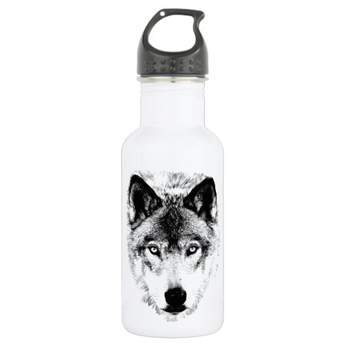 Wolf Face Digital Wildlife Image Water Bottle