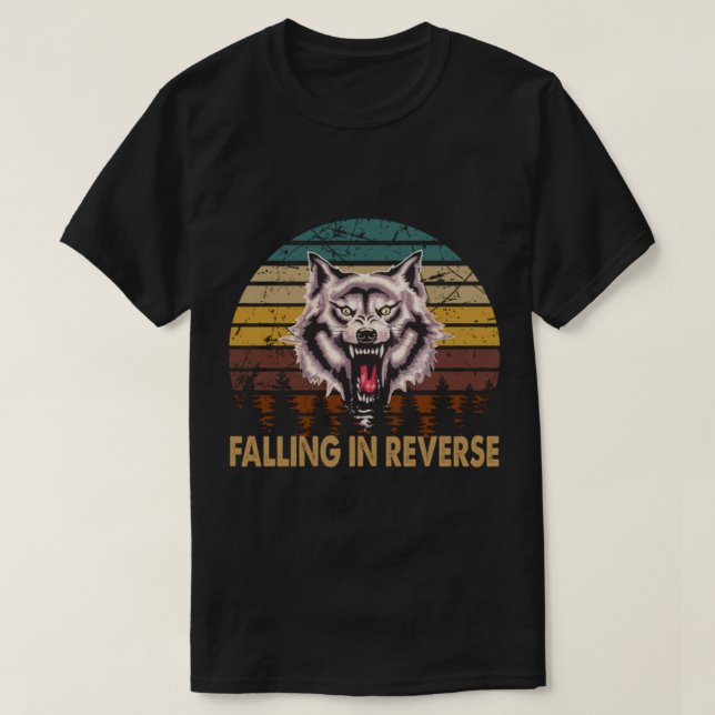 wolf face falling in reverse tour text white black T-Shirt (Design Front)