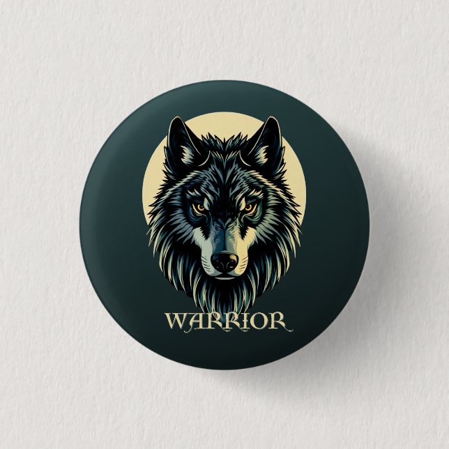 Wolf face fenrir tribal warrior no fear fenris button (Front)