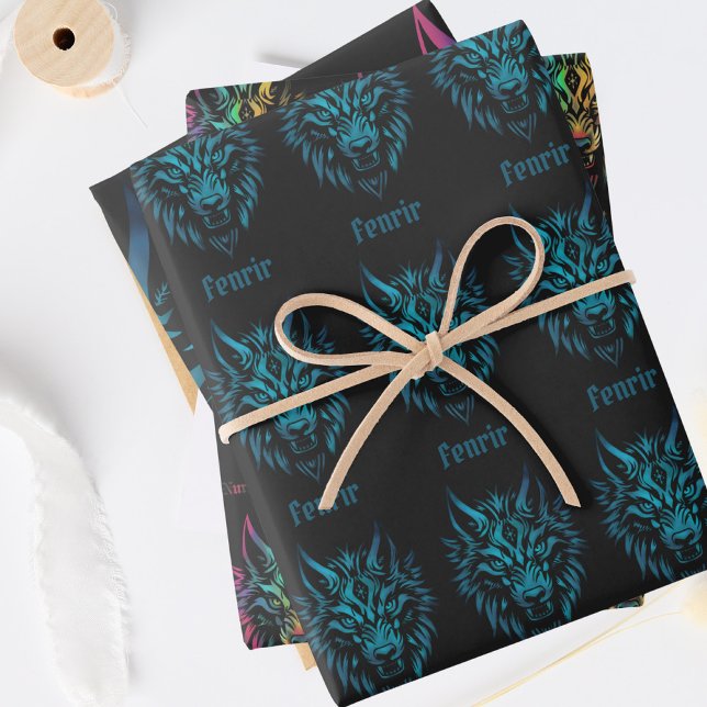 Wolf face fenrir Wrapping Paper Sheet Set of 3 (Creator Uploaded)