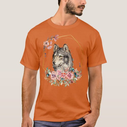 Wolf Face Floral Look T_Shirt