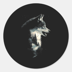 Wolf face forest nature animals howling bird classic round sticker