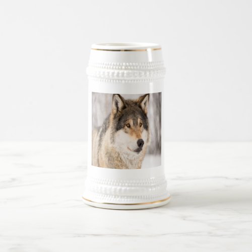 Wolf face head wildlife monogram name beer stein