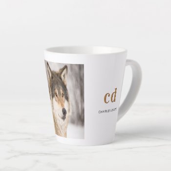 Wolf Face Head Wildlife Monogram Name Latte Mug by Nordic_designs at Zazzle