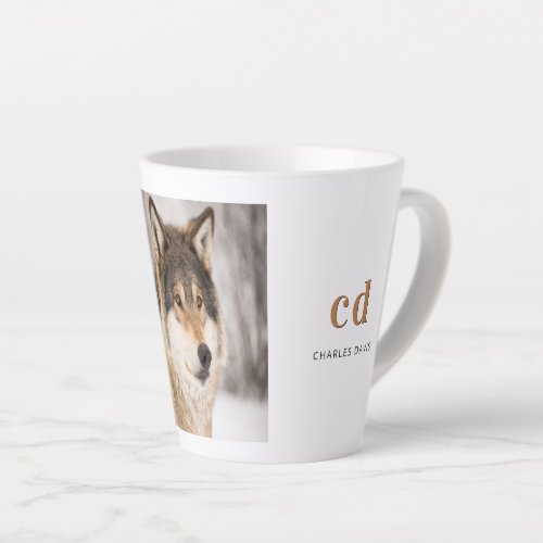 Wolf face head wildlife monogram name latte mug