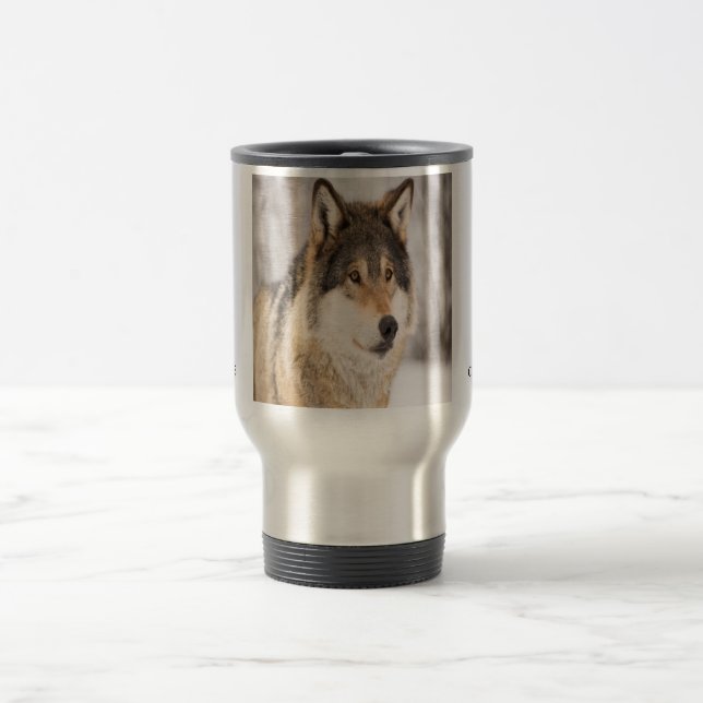 Wolf face head wildlife monogram name travel mug (Center)
