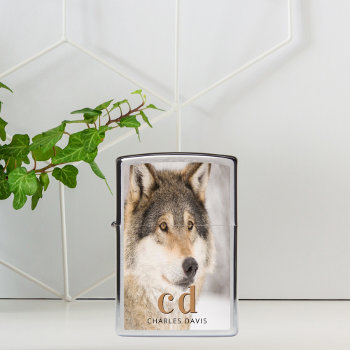 Wolf Face Head Wildlife Monogram Name Zippo Lighter by Nordic_designs at Zazzle