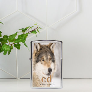 Wolf face head wildlife monogram name zippo lighter