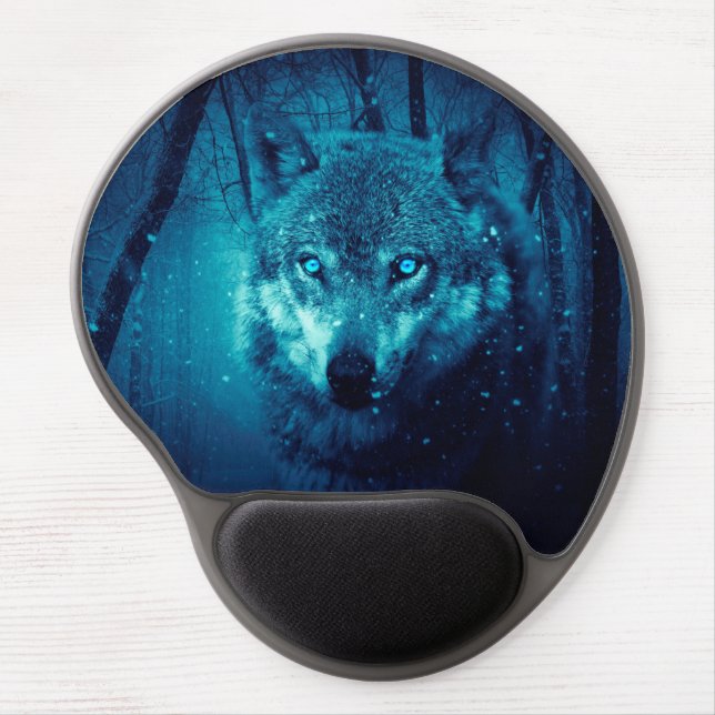 Wolf face in dark fantasy forest gel mouse pad (Front)