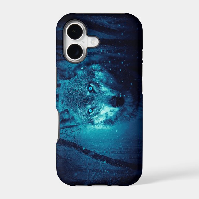 Wolf face in dark fantasy forest iphone case (Back)