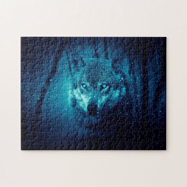 Wolf face in dark fantasy forest jigsaw puzzle (Horizontal)