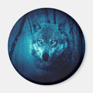 Wolf face in dark fantasy forest magnet