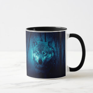 Wolf face in dark fantasy forest mug
