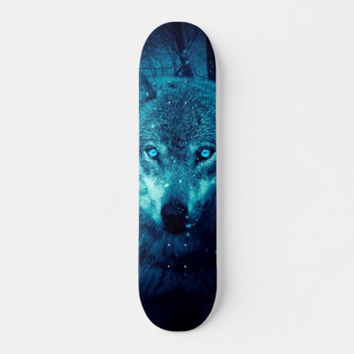 Wolf face in dark fantasy forest skateboard
