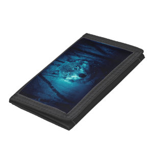 Wolf face in dark fantasy forest tri-fold wallet