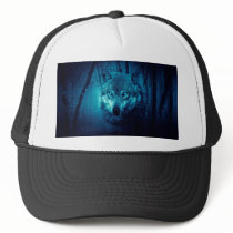 Wolf face in dark fantasy forest trucker hat