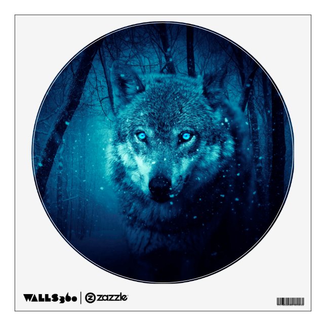 Wolf face in dark fantasy forest wall decal (Front)