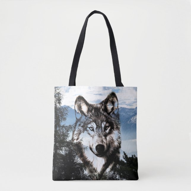Wolf face in the sky tote bag (Front)