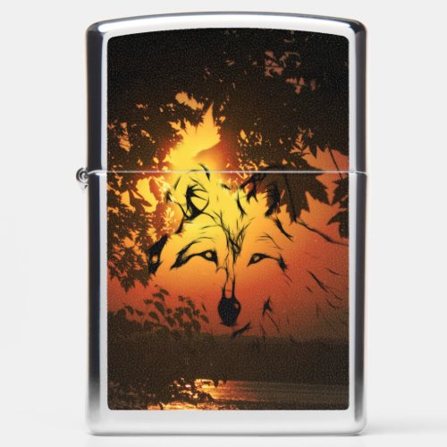 Wolf face in the sunset zippo lighter