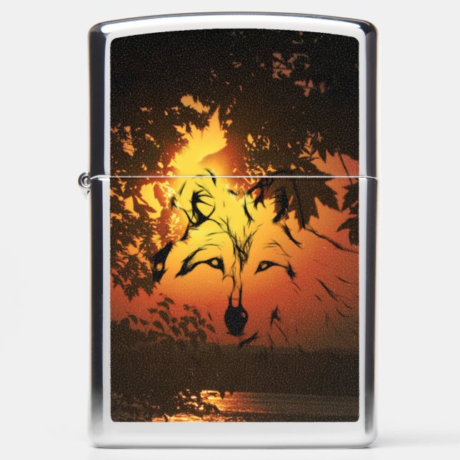 Wolf face in the sunset zippo lighter (Front)