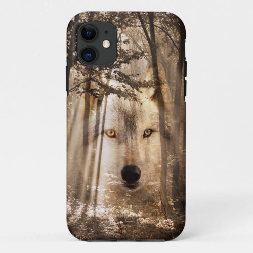 Wolf face in the woods iPhone 11 case