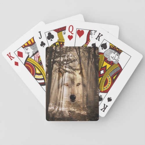 Wolf face in the woods playing cards