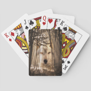 Wolf face in the woods poker cards