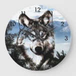 Wolf Face Large Clock at Zazzle
