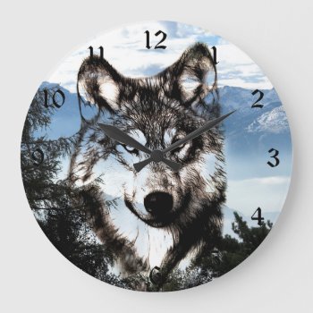 Wolf Face Large Clock by deemac2 at Zazzle