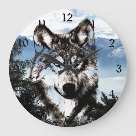 Wolf Face Large Clock
