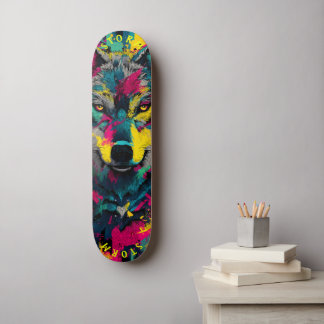 Wolf Face Neon Graffiti Art – Limited Edition Skateboard
