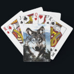 Wolf face playing cards<br><div class="desc">Wolf, or timberwolf, face over a wilderness snowy mountain background wildlife lovers playing cards</div>
