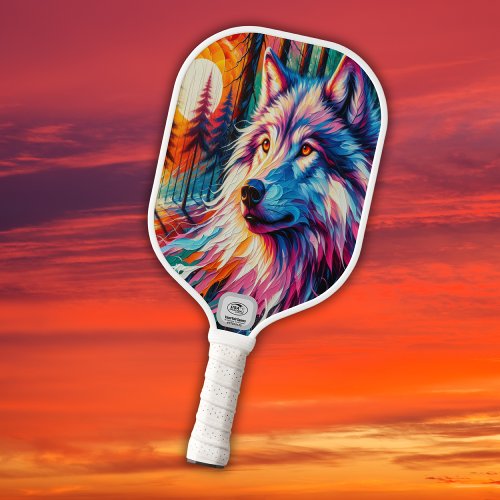 Wolf Face with Sun  Forest  Pickleball Paddle