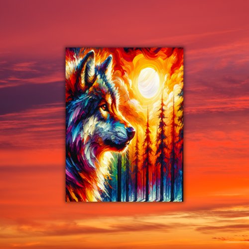 Wolf Face with Sun  Forest  Poster