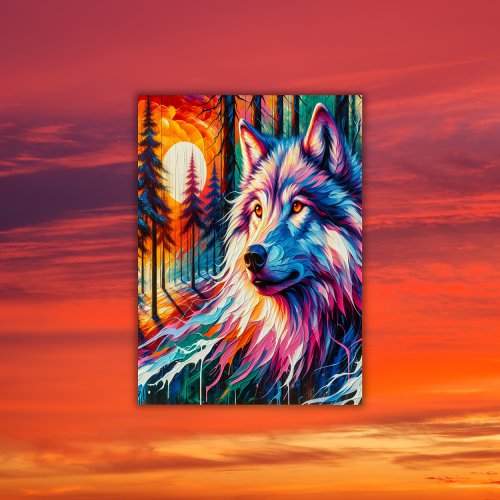 Wolf Face with Sun  Forest  Poster