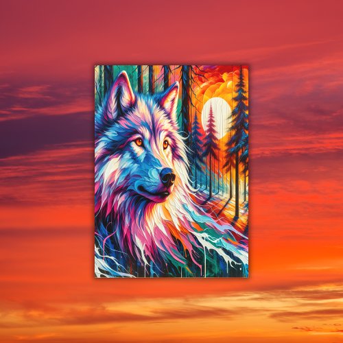 Wolf Face with Sun  Forest  Window Cling